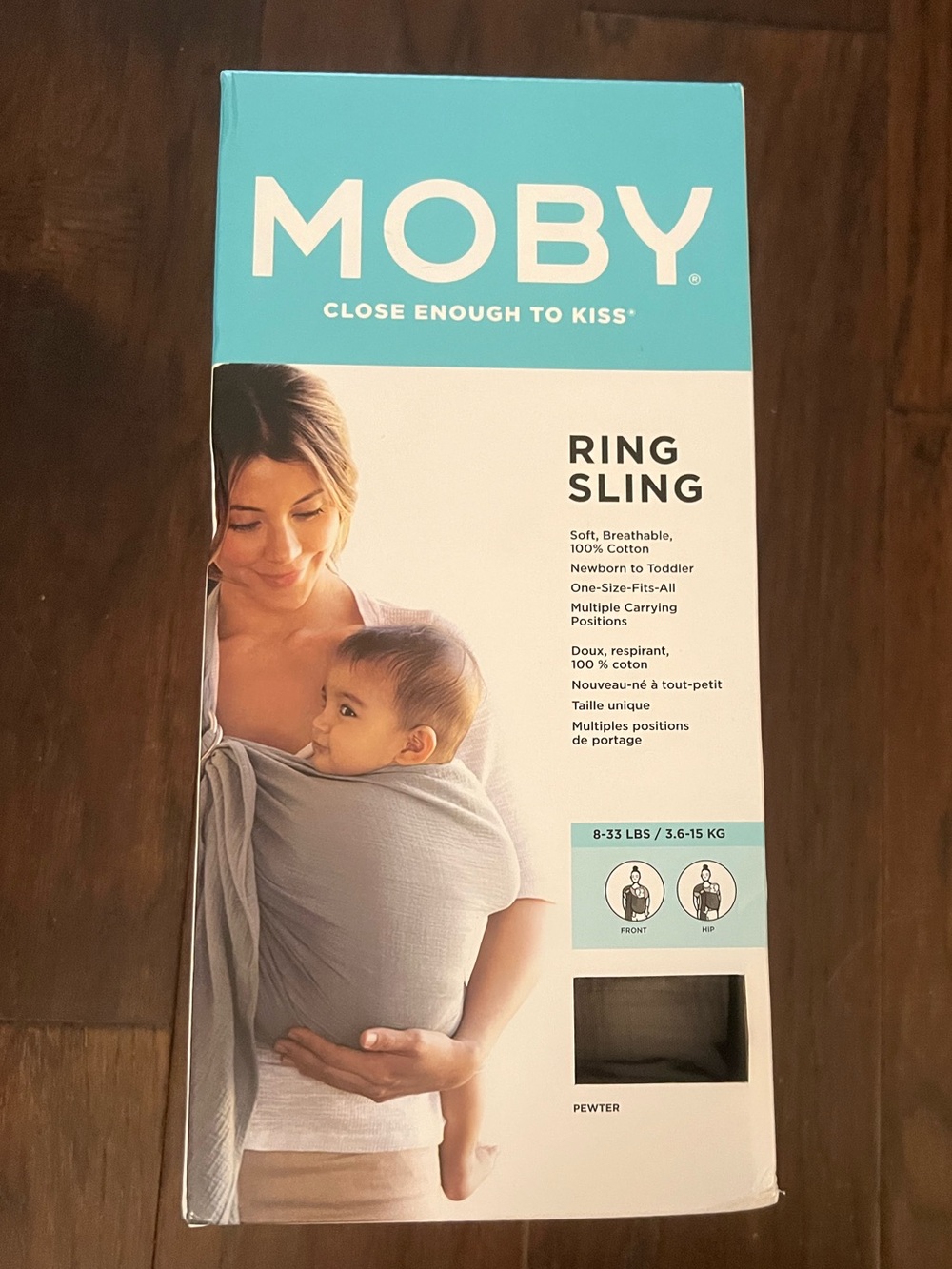 Moby Ring Sling- Pewter: Cotton, 8-33 Lb Capacity, Hip Carrier New in box